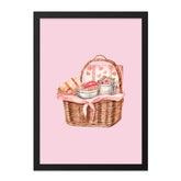 Picnic Basket Wall Art, Watercolor Painting, Food Illustration, Pink Aesthetic Print, Cute Kitchen Decor, Home Decor, Heart Design - Tawshia